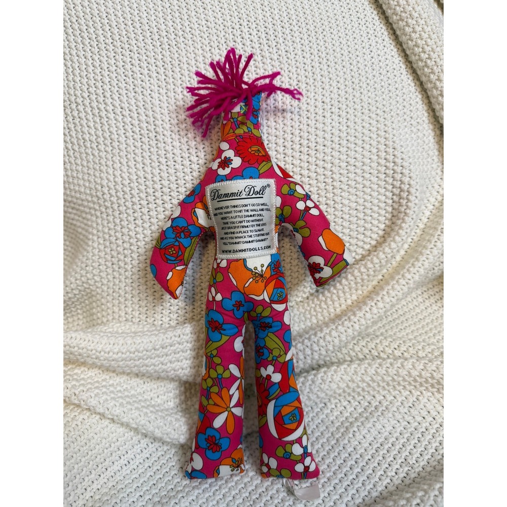 Dammit Doll Stress Relief Plush Pink Floral Retro Pattern Gag Gift Desk Toy